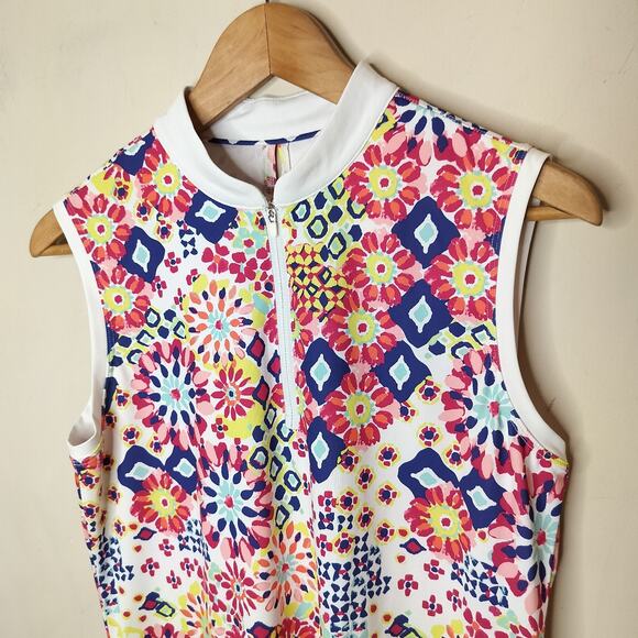 Lillie Green Sleeveless Quarter Zip Golf Top Floral Colorful - Picture 4 of 8